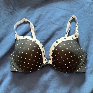 PINK Campus Push Up Bra Underwire Padded Polka Dot Black White Size 32C